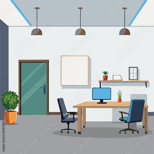 modern office interior with blank white wall vector image on white background