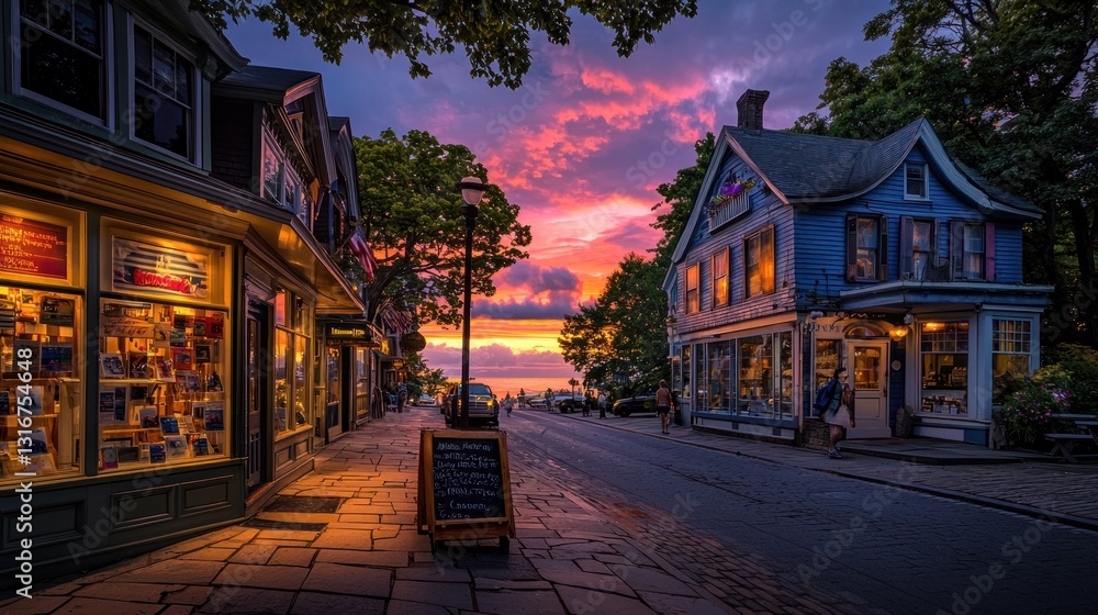 Fototapeta premium Enchanted Sunset over Quaint Coastal Town