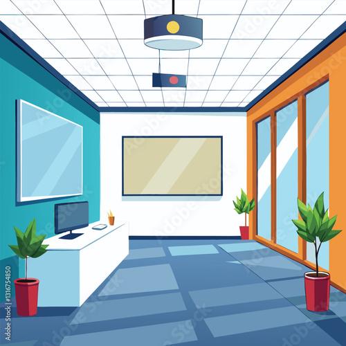 modern office interior with blank white wall vector image on white background