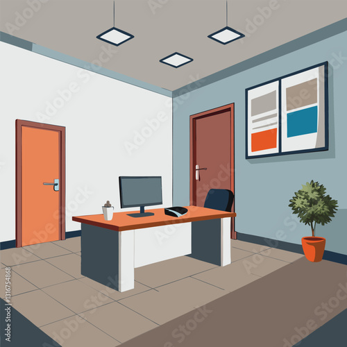 modern office interior with blank white wall vector image on white background
