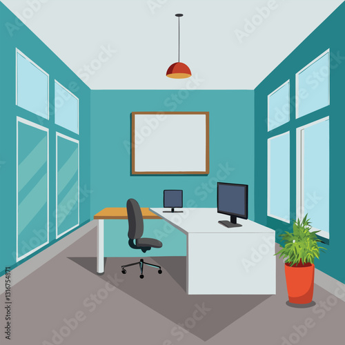 modern office interior with blank white wall vector image on white background