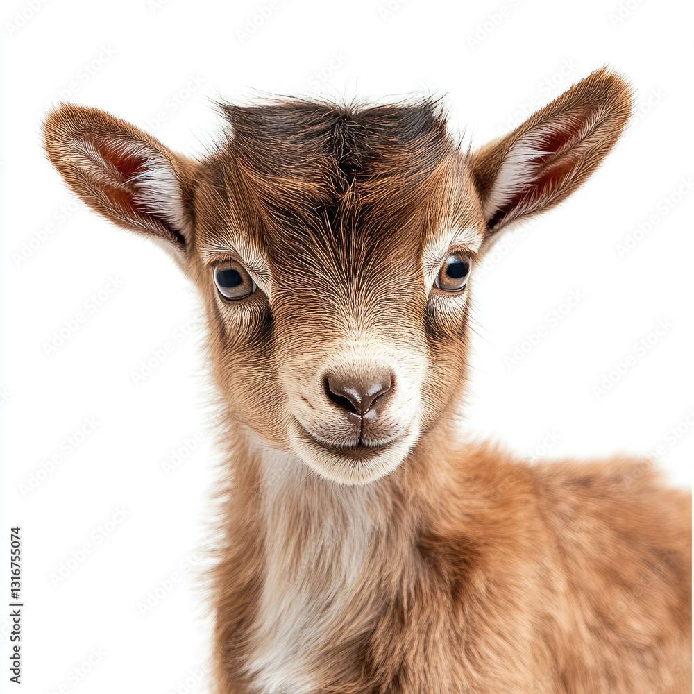 Fototapeta premium Adorable Baby Goat Kid Photo on white background