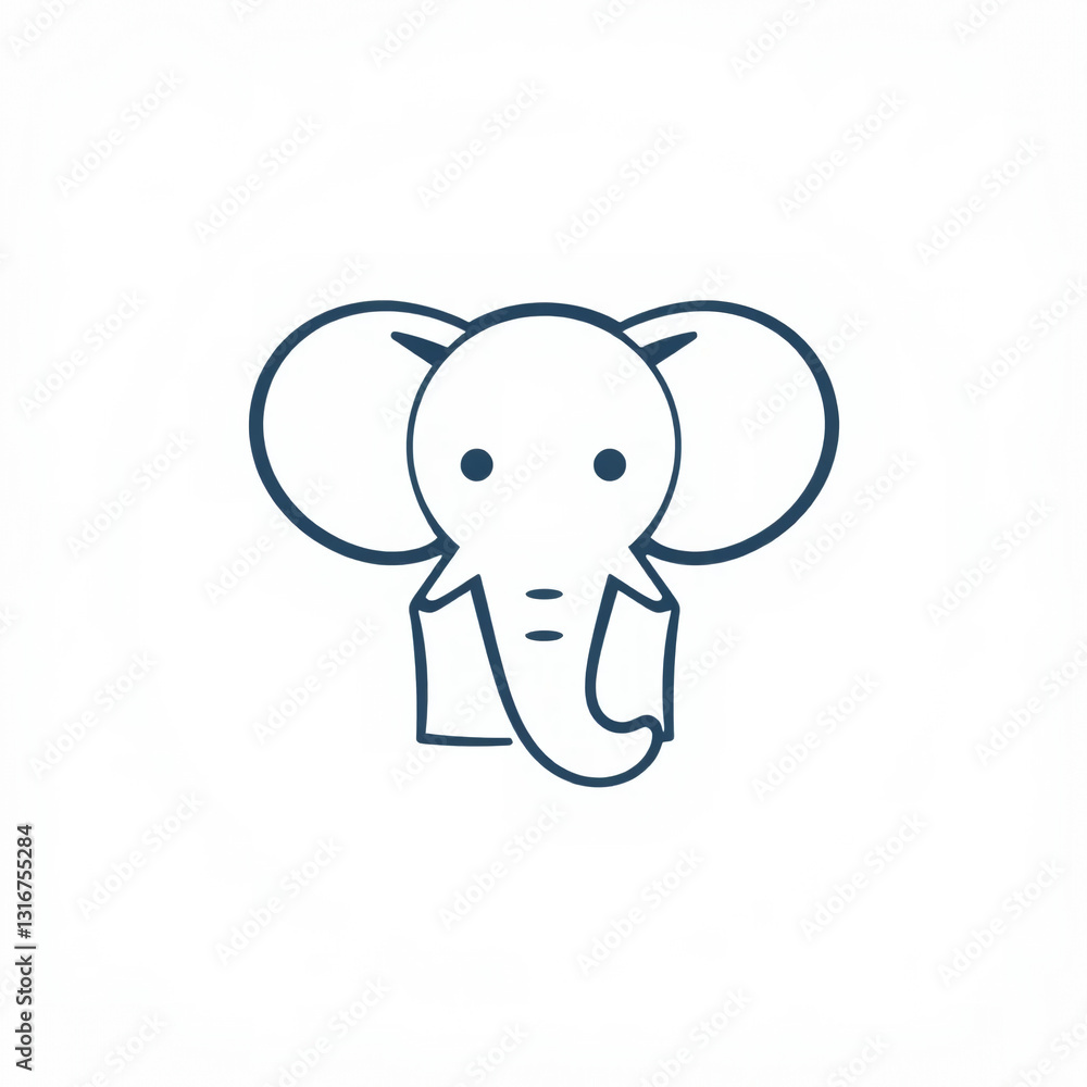 Fototapeta premium Cute Cartoon Elephant Head Line Art Illustration