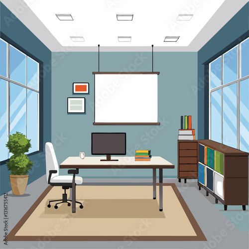 modern office interior with blank white wall vector image on white background