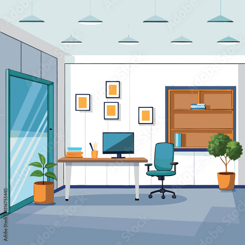 modern office interior with blank white wall vector image on white background