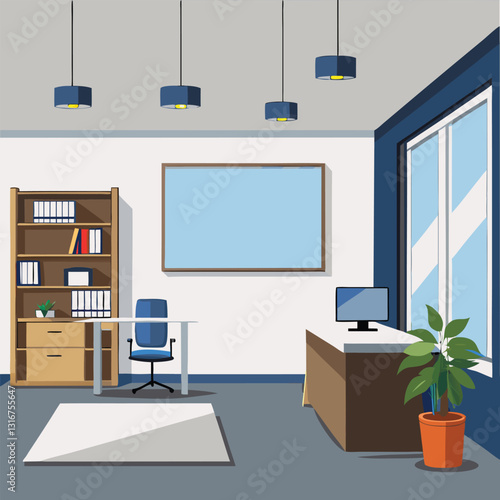 modern office interior with blank white wall vector image on white background