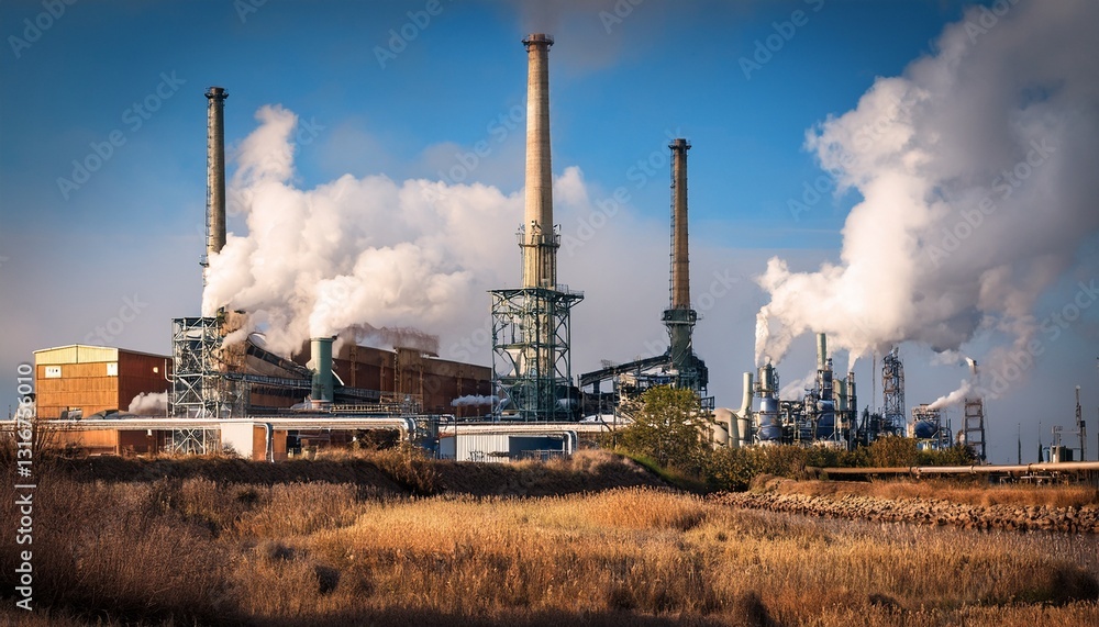 Fábrica industrial con chimeneas de humo, Concepto de contaminacion. Fábrica industrial con chimeneas de humo, Concepto de contaminacion.