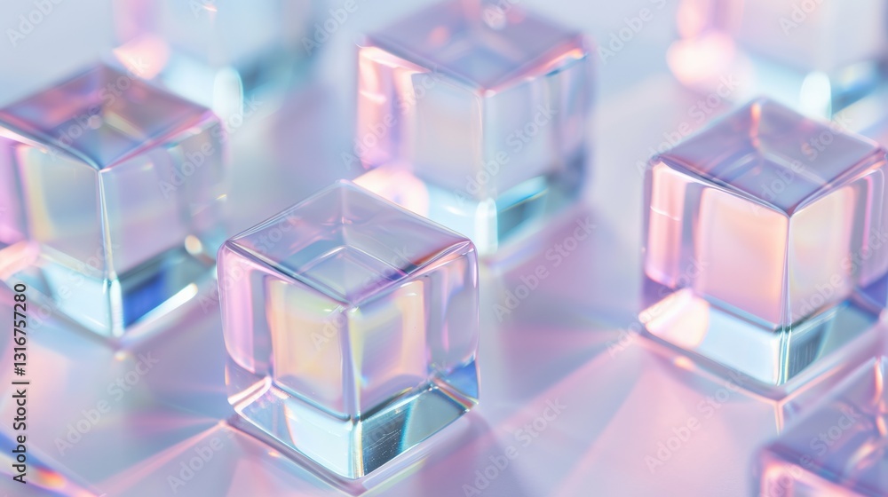 Obraz premium Colorful transparent cubes arranged artistically, capturing light and reflections for a vibrant and modern look.