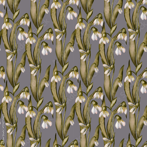 Wallpaper Mural Seamless pattern watercolor flowers snowdrop. White snowdrops. Seamless pattern watercolor spring. Happy Easter. For easter cards, for fabric, scrapbooking, banner, postcard, wrapping paper Torontodigital.ca