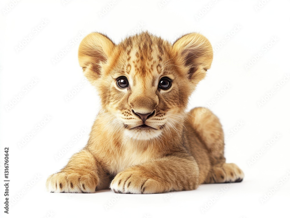 Cute baby lion with a detailed photograph isolated on a white background Cute baby lion with a detailed photograph isolated on a white background