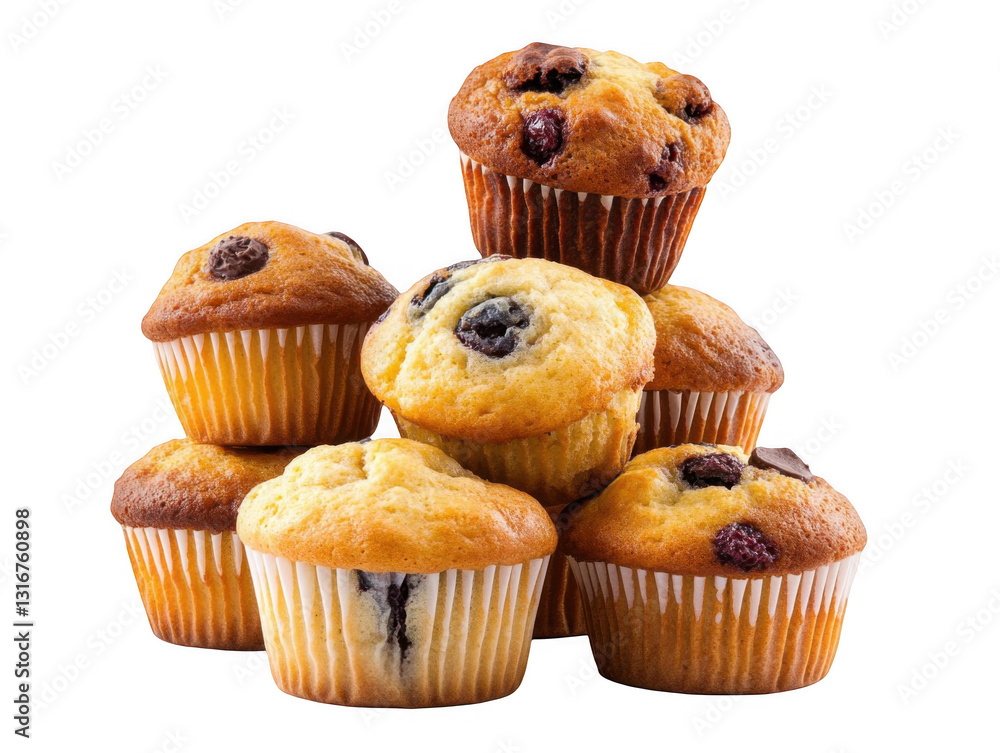A stack of delicious muffins isolated on a white background A stack of delicious muffins isolated on a white background