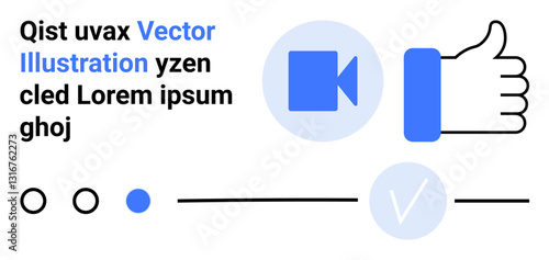 Thumbs up and video icons, progress bar, check mark, and text Vector Illustration. Ideal for social media, digital communication, interfaces, website design, content creation feedback online media