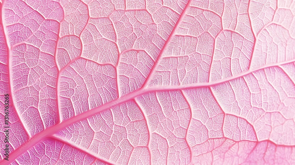 Obraz premium Close-up of a pink leaf showcasing intricate vein patterns and textures.