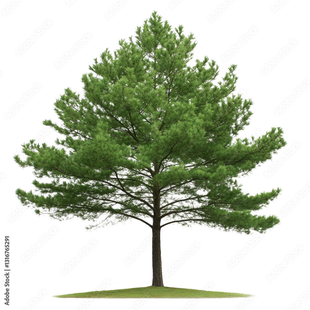 Obraz premium A large green tree stands alone on a grassy hill. The tree is the main focus of the image, and it is a symbol of strength and resilience