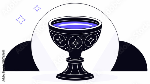 Elegant goblet with a purple liquid and decorative stars in a modern illustration
