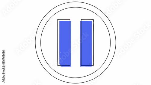 Stylized pause button in a vibrant blue and simple outline design