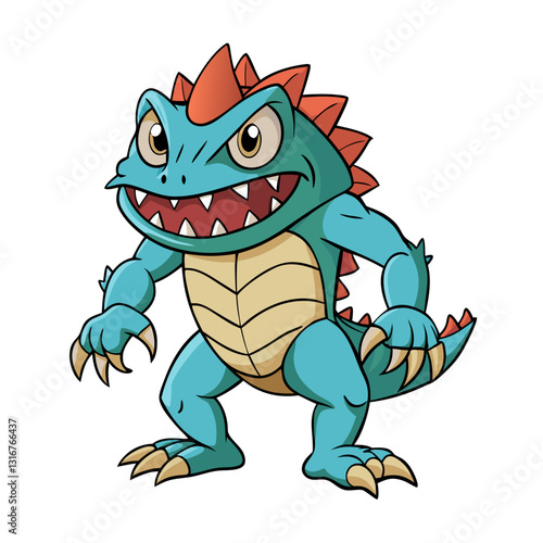 Cartoon fierce alligator creature character illustration, vector artwork