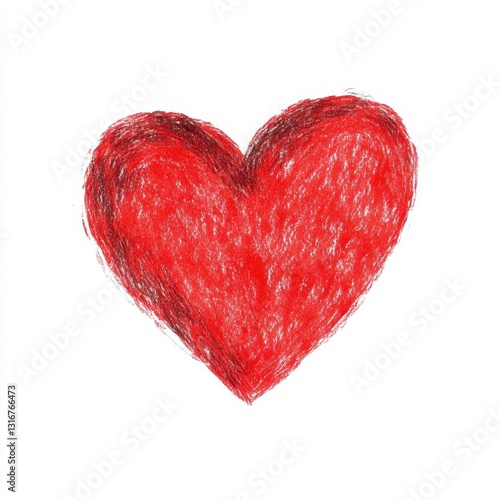 Hand-Drawn Red Heart Illustration on White Background
