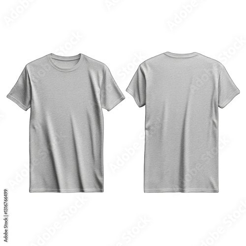 Gray TShirt Mockup Front and Back View isolated on transparent background