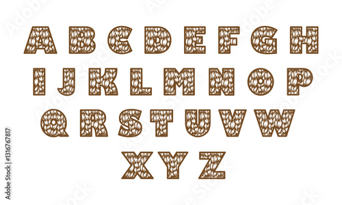 Braided hair font. Braid textured alphabet.