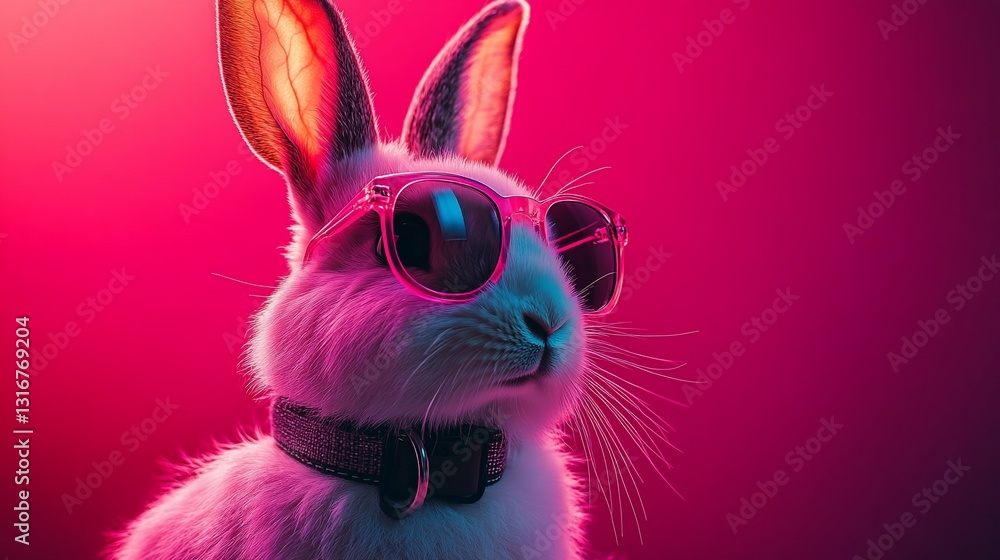 Fototapeta premium Rabbit in sunglasses against a bright pink background