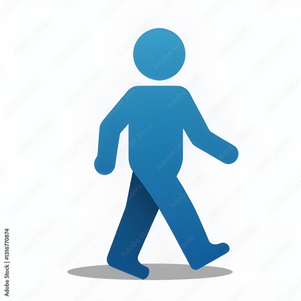 Stylized Blue Icon of a Walking Person with Geometric Shapes Stylized Blue Icon of a Walking Person with Geometric Shapes