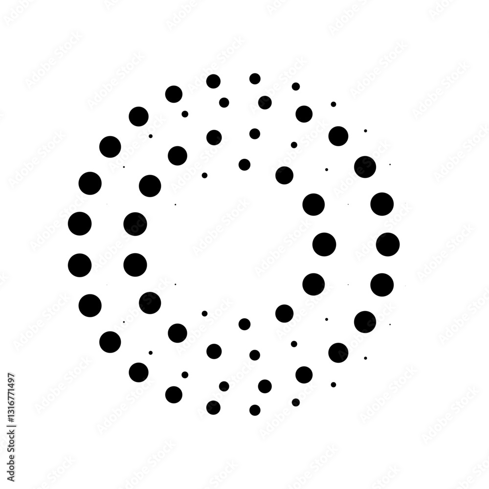 Halftone dotted speed lines circle. Geometric art in circle form. Round swirl movement symbol. Halftone circular dotted frame. Vector design element Halftone dotted speed lines circle. Geometric art in circle form. Round swirl movement symbol. Halftone circular dotted frame. Vector design element