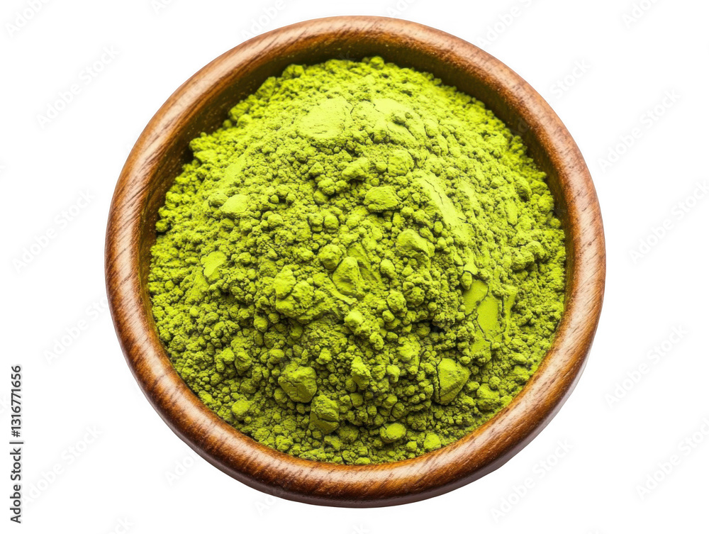 matcha powder in a wooden bowl on a white background matcha powder in a wooden bowl on a white background