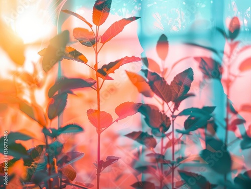 Wallpaper Mural Vibrant silhouette of plants illuminated by soft light, creating a dreamy and colorful atmosphere in a natural setting. Torontodigital.ca