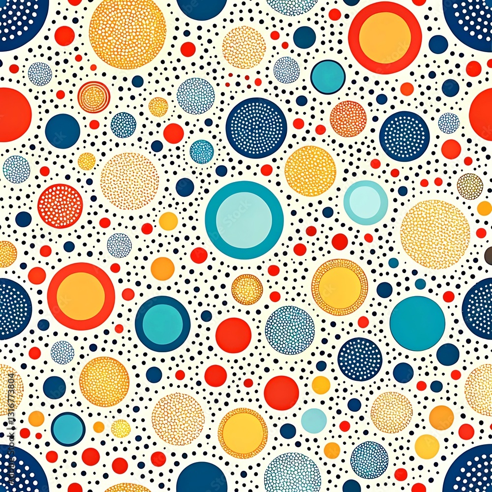 Colorful abstract dotted circle pattern seamless design texture red art fun dots blue teal bold white Colorful abstract dotted circle pattern seamless design texture red art fun dots blue teal bold white