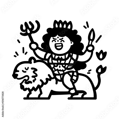 Brave warrior riding a lion with confidence and strength in a whimsical vector design