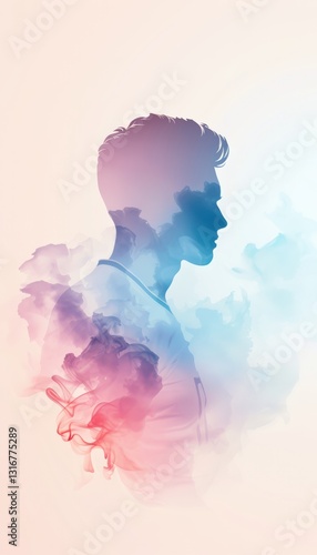 Wallpaper Mural A creative silhouette of a man blended with vibrant colors, illustrating introspection and artistic expression in a modern design. Torontodigital.ca