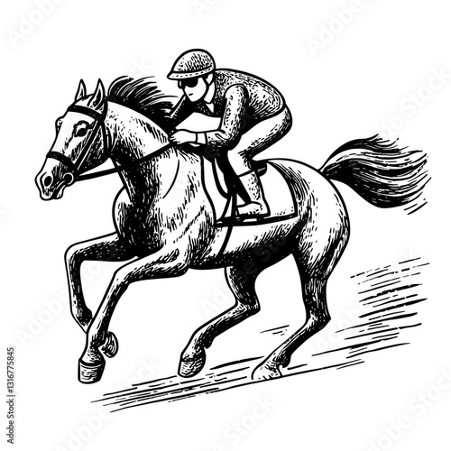 Dynamic equestrian sprint captures the thrill of horse racing as a jockey navigates the track with speed and precision