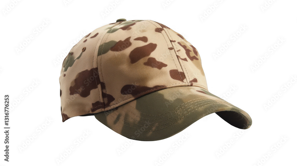 Fototapeta premium Tan camouflage military cap, isolated on a white background.