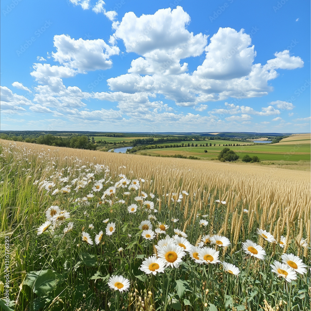 Fototapeta premium meadow with daisies and camomiles