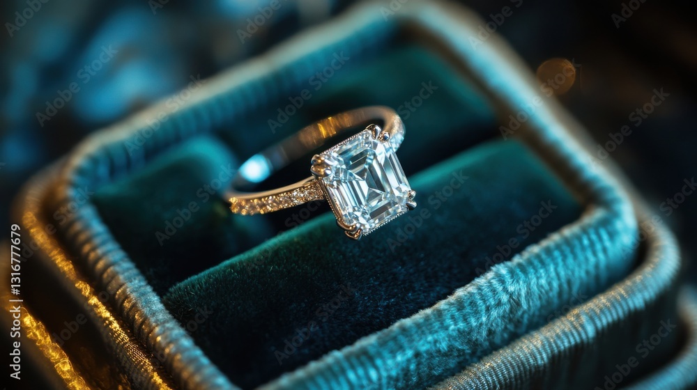 Emerald-cut Diamond Ring on Plush Velvet Box Standard 6x Emerald-cut Diamond Ring on Plush Velvet Box Standard 6x