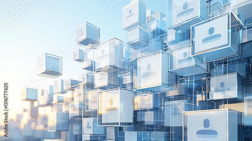 Human resource management employees recruitment process Abstract network of digital profiles and icons.