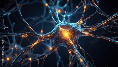 Abstract background with lights 3d rendered neuron network with electrical impulses detailed neuron cell structure with glowing connections 3d wallpaper wallpaper background abstract 3d illustration