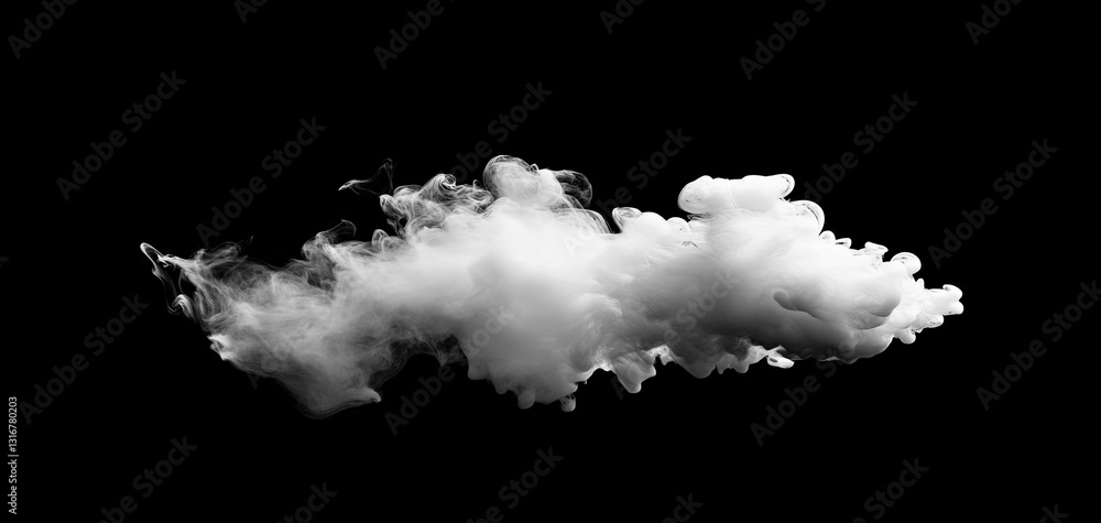 Abstract white cloud formation on dark background showcasing fluidity Abstract white cloud formation on dark background showcasing fluidity