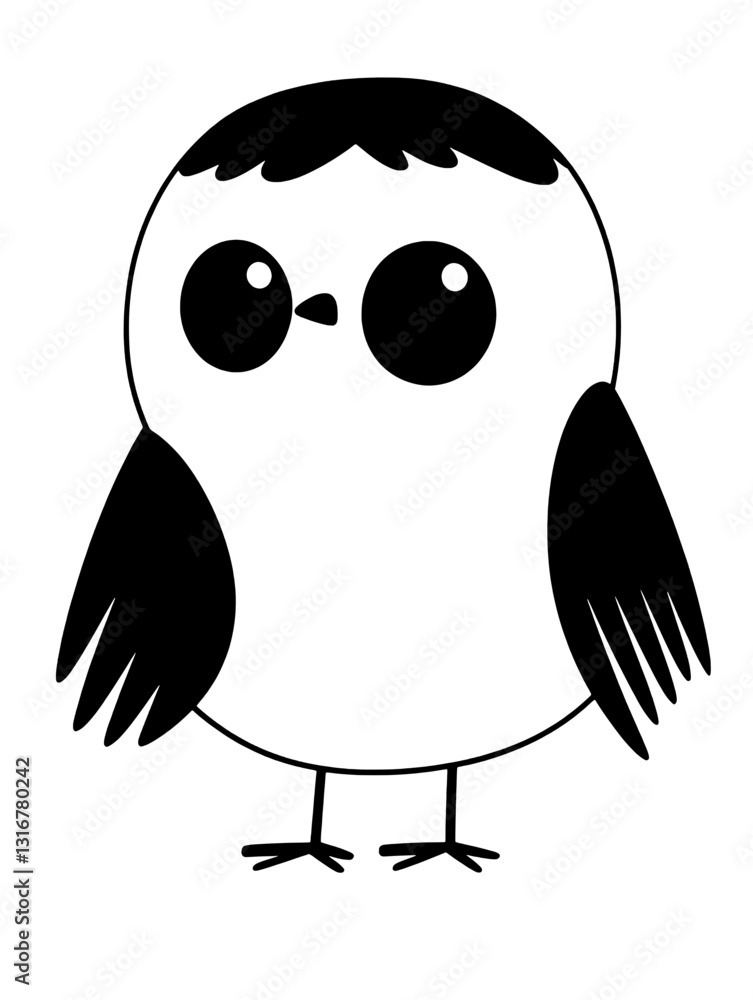 Adorable vector illustration of a cute bird with big eyes and fluffy wings standing on its tiny feet Adorable vector illustration of a cute bird with big eyes and fluffy wings standing on its tiny feet