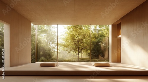 Wallpaper Mural A close-up view of an expansive, beige-concrete rectangle, revealing intricate textures and shadows within its grand, geometric form Torontodigital.ca