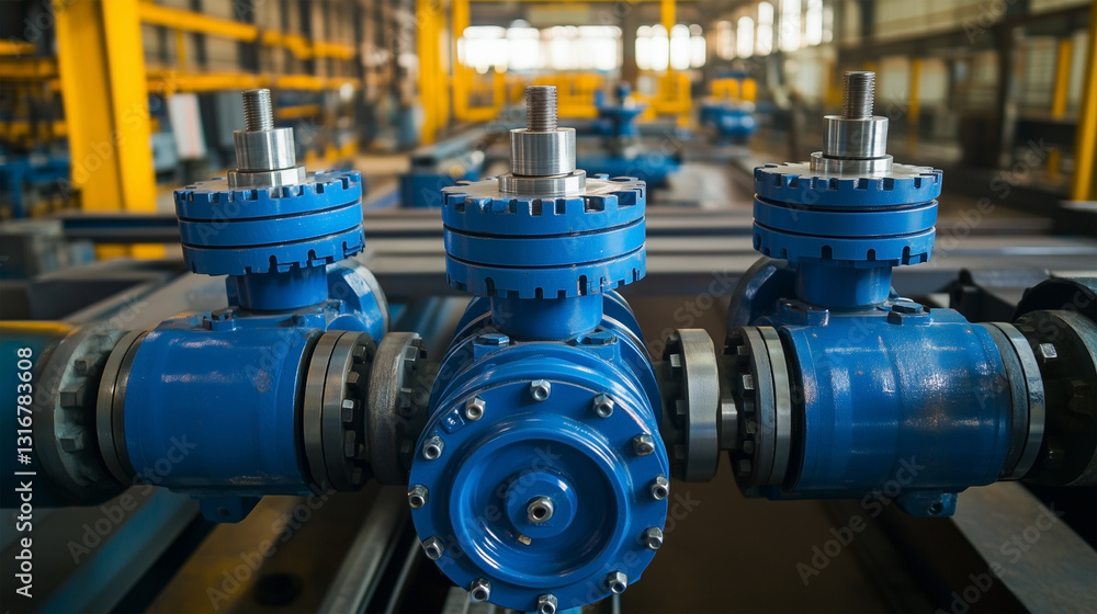 A blue valve is attached to a pipe A blue valve is attached to a pipe