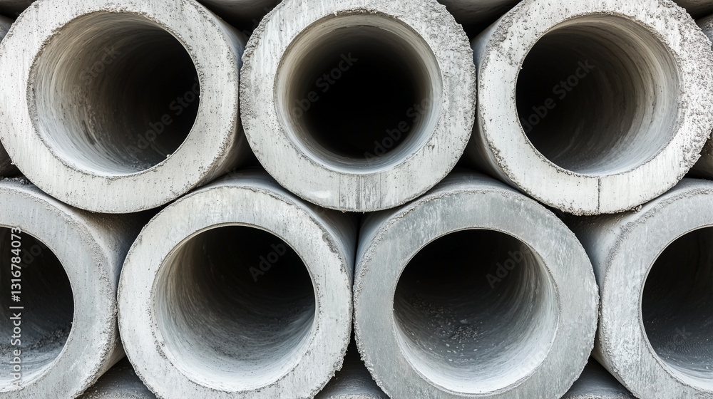 A stack of cement pipes with holes in them A stack of cement pipes with holes in them