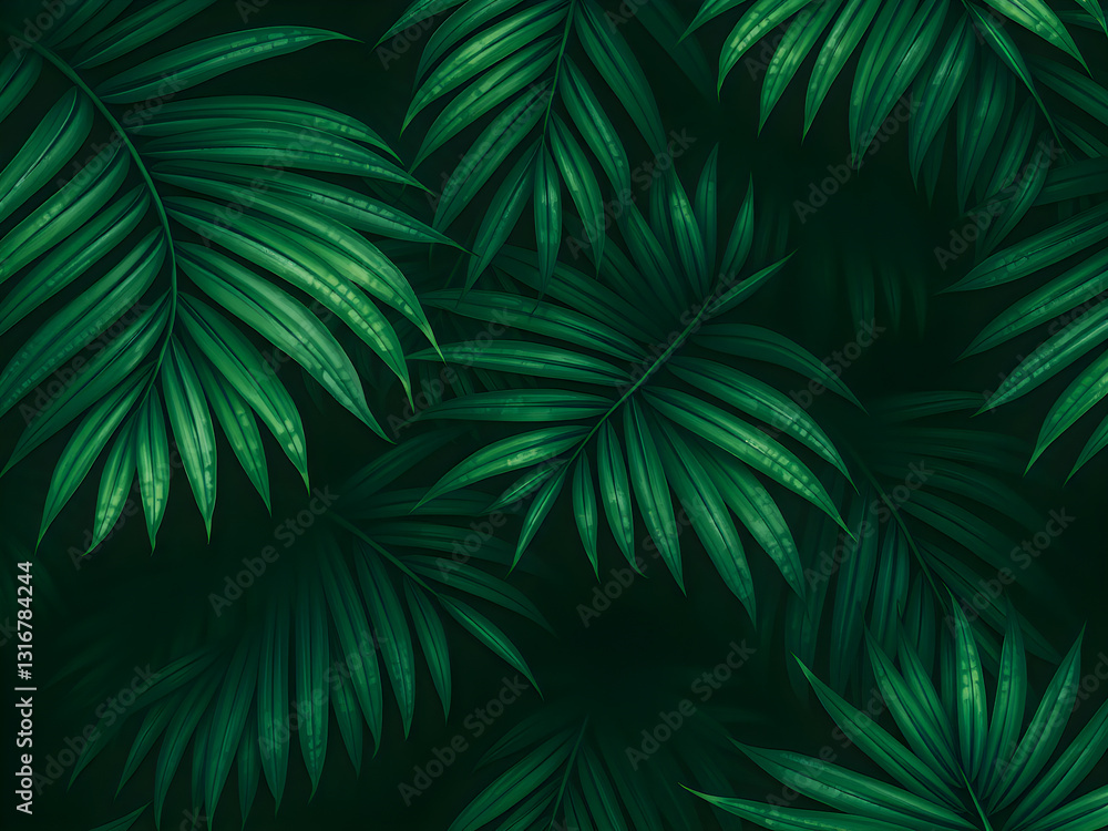Obraz premium Tropical green palm leaves background. Seamless pattern.