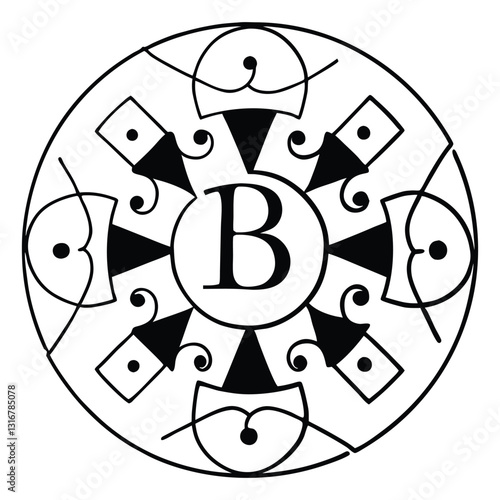 mandala letter B, letter B mandala design,