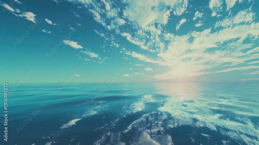Serene Ocean Landscape at Dawn with Beautiful Blue Sky and Gentle Waves Under Soft Sunlight Shimmering Across Water Surface Serene Ocean Landscape at Dawn with Beautiful Blue Sky and Gentle Waves Under Soft Sunlight Shimmering Across Water Surface