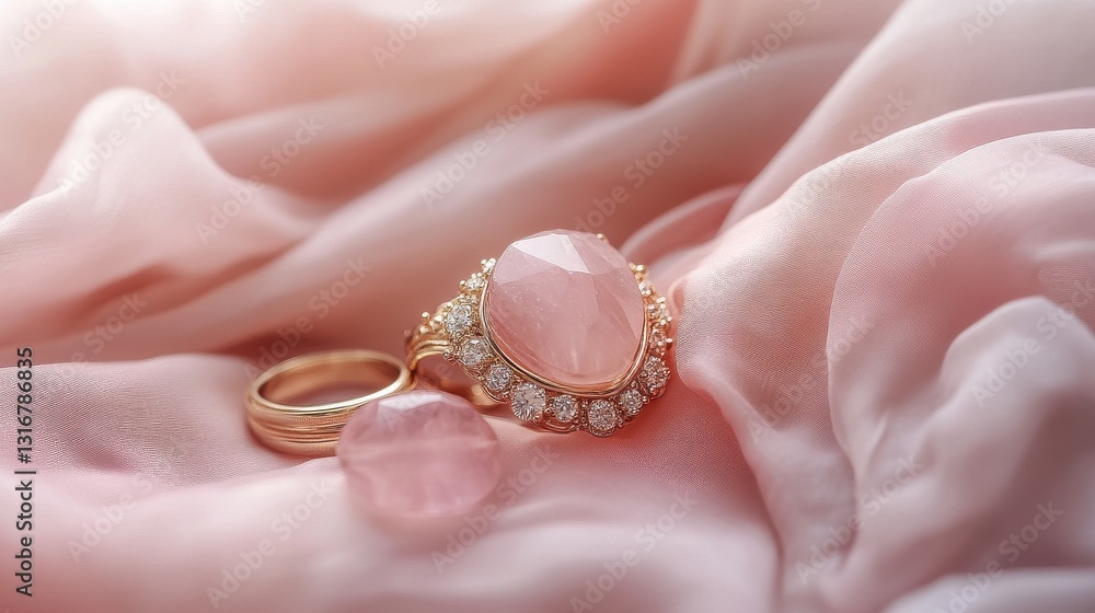Rose quartz bracelet rings neutral fabric. Rose quartz bracelet rings neutral fabric.