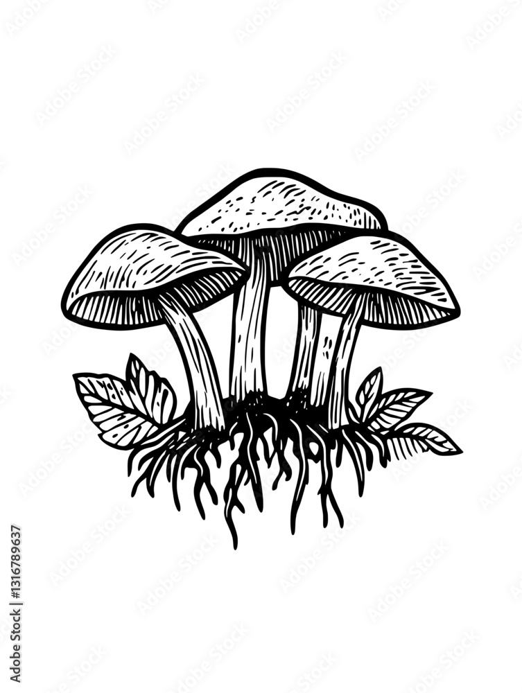 Fototapeta premium Mushrooms growing amidst lush foliage, showcasing nature's delicate balance and intricate beauty
