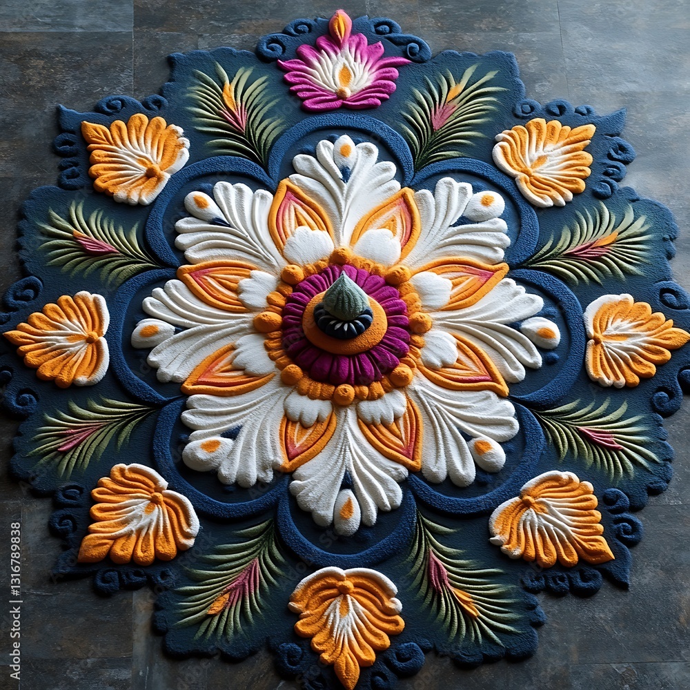 Beautiful handcrafted rangoli with blue and gold high resolution picture Beautiful handcrafted rangoli with blue and gold high resolution picture