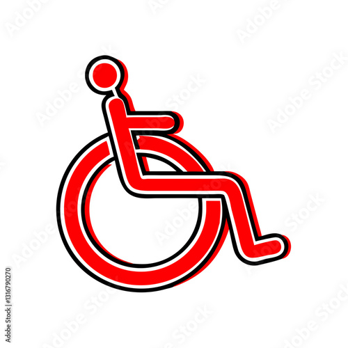 Red wheelchair accessibility icon for disability inclusion, public spaces, healthcare, and mobility support